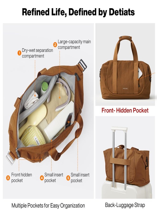 mixi Travel Tote Bag for Women Large Expandable Travel Bag Waterproof Lightweight Carry On Personal Item Weekender Shoulder Handbag, Brown - Image 3